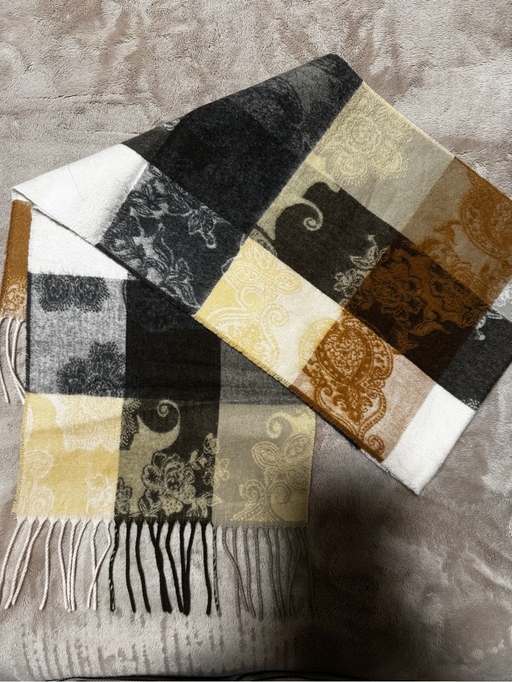 Cashmink Brown Paisley Plaid Scarf